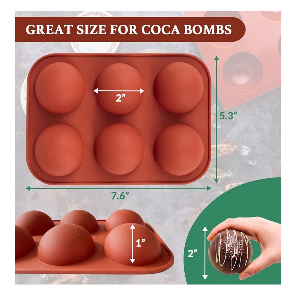 Red Silicone Cocoa Bomb Half Sphere Baking Mold Set of 2